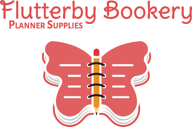 FlutterbyBookery title-logo2 v04 Flutterby Bookery Planner Supplies logo of a notebook shaped like a butterfly